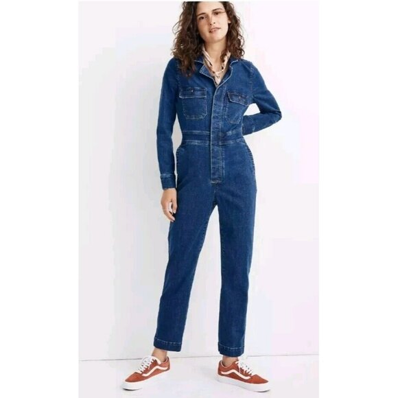 MADEWELL Women's Denim Jumpsuit Coveralls Sz 12 Cotton Blend Style AC135 $168 - Picture 1 of 16